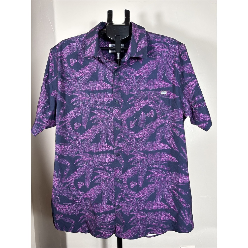Hurley Men's XL Hawaiian Shirt Stretch Fit Tropical Button Up Floral Surf